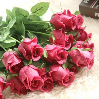 K16148 5VNT Modeliavimas PU Rose Vestuvių Dirbtinės gėlės Valentino Diena Gėlių Namų Puošybai Gėlėmis