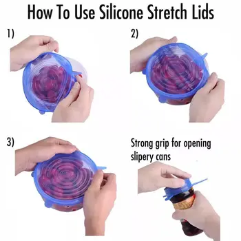 Silikono laikiklis dangtelio 6pcs, daržovių ir padengti silikono universalus dangtelis silikono dubenėlį, padengti silikono puodą padengti silikono puodą dangčiu