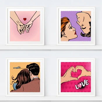Romantiškas Dekoro Pora Apimantis Spaudinių Poros Meilės Laikykite Rankas Pop Art Derliaus Plakatas Miegamojo Sienos Meno Tapybos Drobės