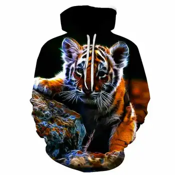Naujas 3D atspausdintas hoodie gyvūnų gobtuvu megztinis kietas tigras hoodie vyrams, moterims, vaikams, gatvės dėvėti marškinėlius juoda hoodie drabužiai