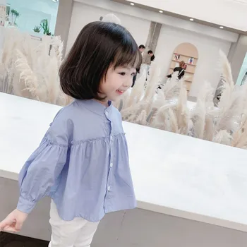 2020 m. rudenį naujų vaikų korėjos vaikų drabužiai mergaitėms mažoms mergaitėms ilgomis rankovėmis sluoksniuotos rankovėmis vientisos spalvos marškinėliai