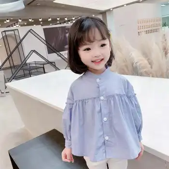 2020 m. rudenį naujų vaikų korėjos vaikų drabužiai mergaitėms mažoms mergaitėms ilgomis rankovėmis sluoksniuotos rankovėmis vientisos spalvos marškinėliai