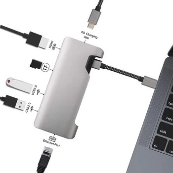 Nešiojamų 7 in 1 USB C Centru, Nešiojamieji kompiuteriai ir išmanieji telefonai, Display Port Ekranas 4K HDMI, RJ45 Gigabit Ethernet USB 3.0