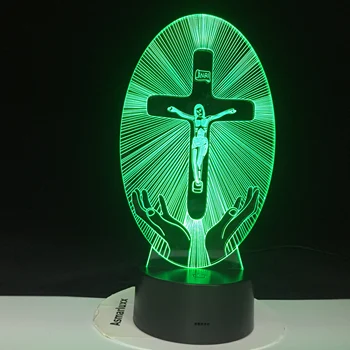 3D-4607 3D Krikščionybė LED Nakties Šviesos Jėzus Stotis Religijos Kryžiaus Vizualizacijos 16 Spalvinga Krikščionys 3D LED Lempos