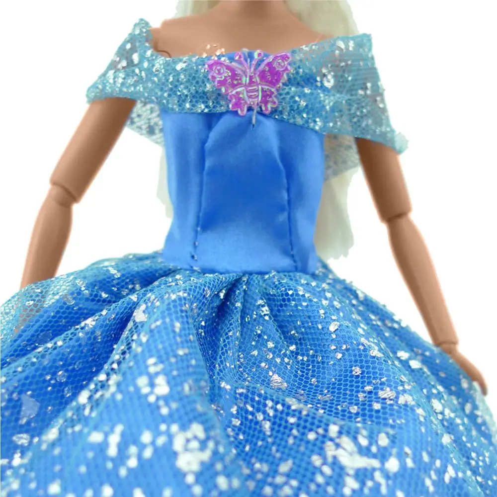 14 Elementų = 1x Mėlynos Vestuvės Dress + 6x Plastiko Karoliai + 5x Vainikėliai + 2x Kristalų Batų, Aksesuarų Barbie Lėlės Žaislas