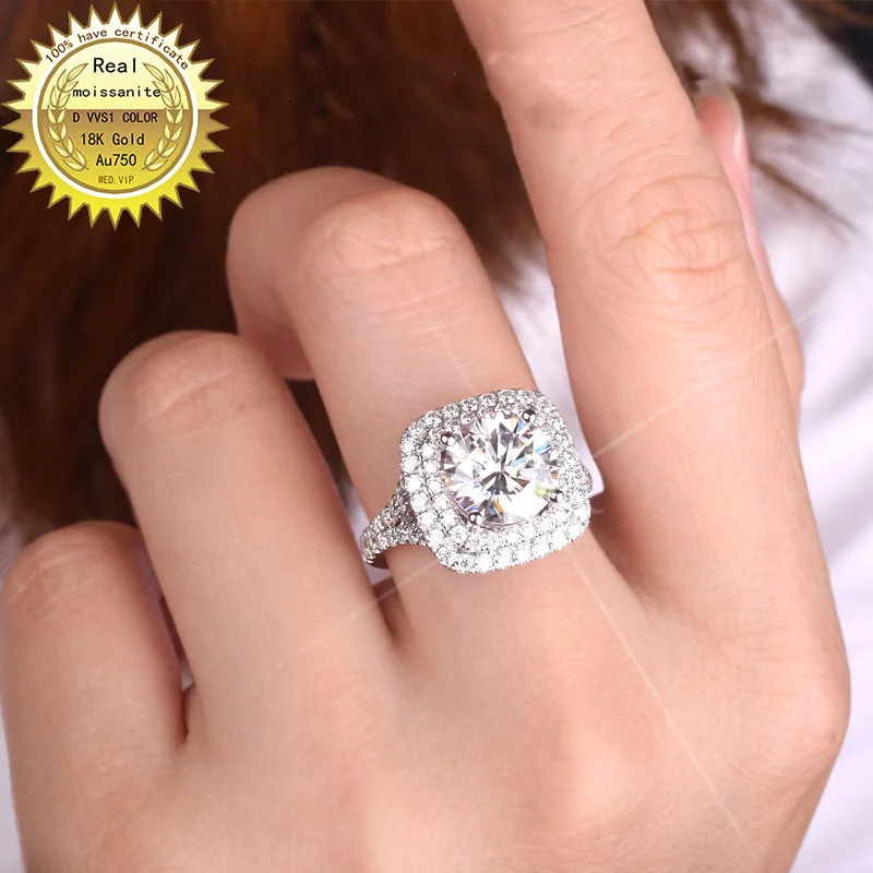 18K goldr žiedas 3ct D VVS moissanite Sužadėtuvių žiedas&Vestuvių Papuošalai su sertifikato 0005