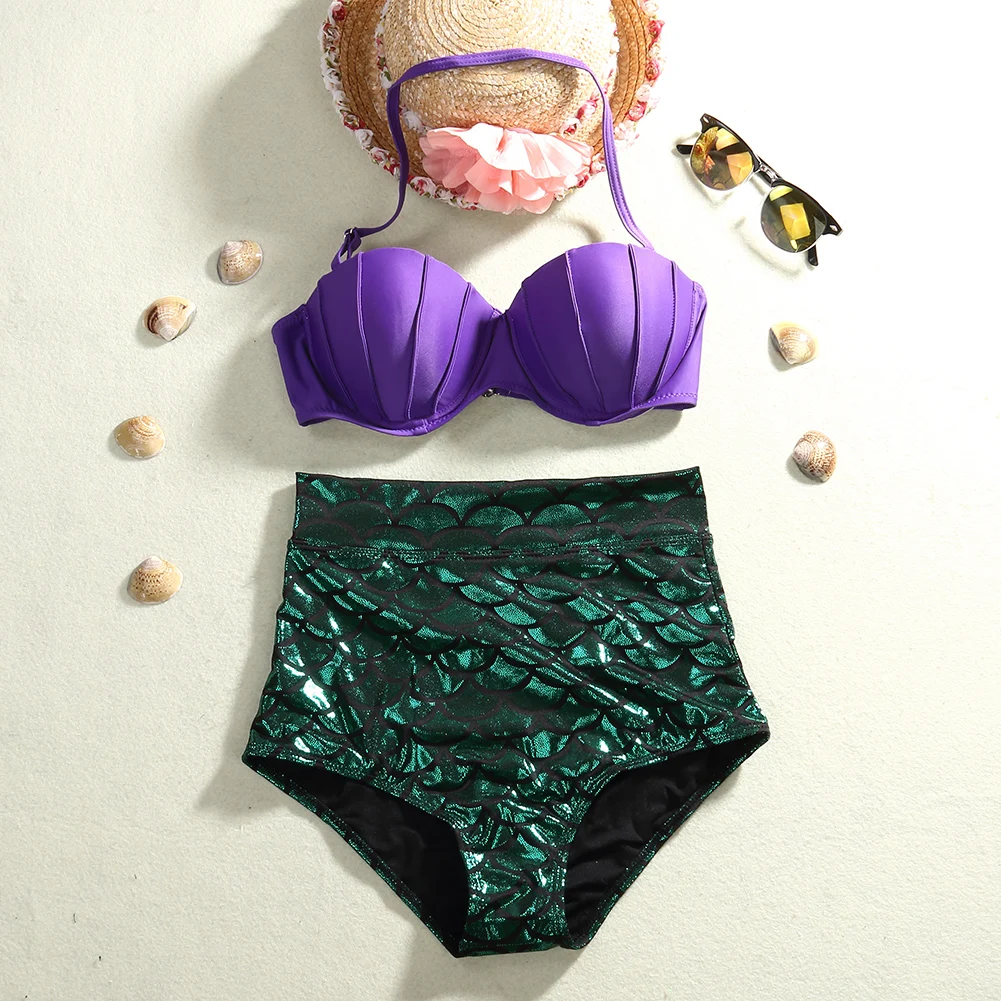 2017 Karšto Naujas Moterų Sexy Tvarstis Undinė maudymosi kostiumėlį Aukšto Juosmens Paplūdimio Bikini Push up maudymosi Kostiumėliai
