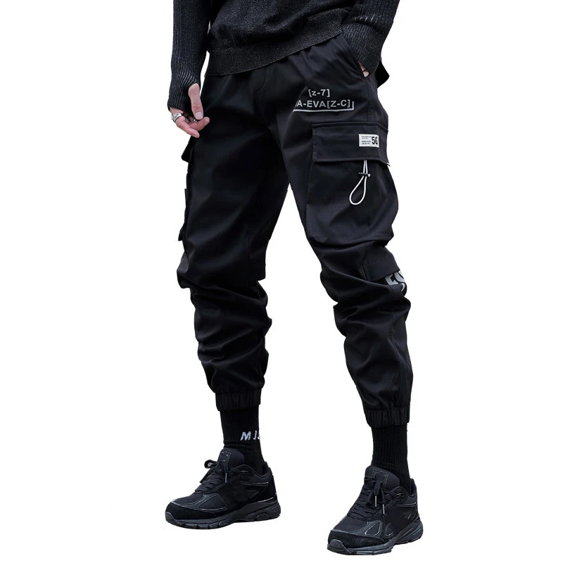 2020 M. Rudens Žiemos Hip-Hop Poilsiu Kelnės, Kombinezonai Black Mados Baggy Kišenių Kelnės Vyrams Juostelės Streetwear Krovinių Kelnės