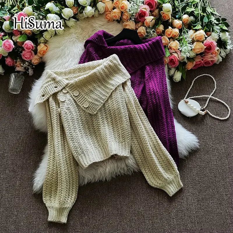 2020 m. rudens žiemos naujas Prašmatnus moterų velniop kaklo mygtukus žibintų rankovės megztos palaidinės apačioje moterų prašmatnus trikotažo megztinis