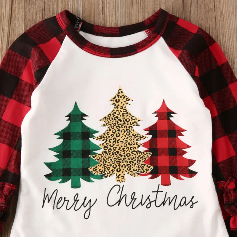 2020 Naują Pavasario Rudenį Rudenį Vaikai Baby Girl Drabužiai Linksmų Kalėdų Pynimas T-shirt Plaids Kelnes Apranga Medis Kalėdos Rinkinys