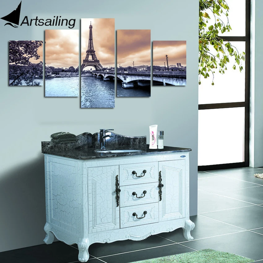 5 gabalo drobės tapybos Paryžiaus panoramą Eifelio bokštas HD plakatų ir grafikos paveikslai tapyba už kambarį nemokamas pristatymas XA2207B