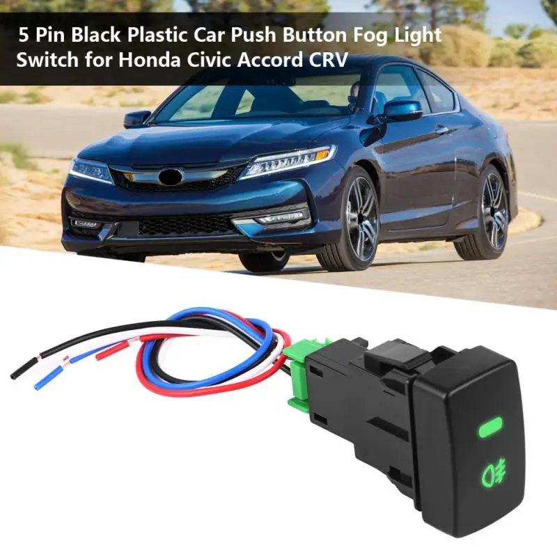 5 Pin, Juodas Plastikinis Automobilio Rūko Žibintas Mygtukas Jungiklis Honda Civic Sutarimu CRV Automobilių Žalia LED Rūko žibintų įjungimo/Išjungimo Jungiklis 644327