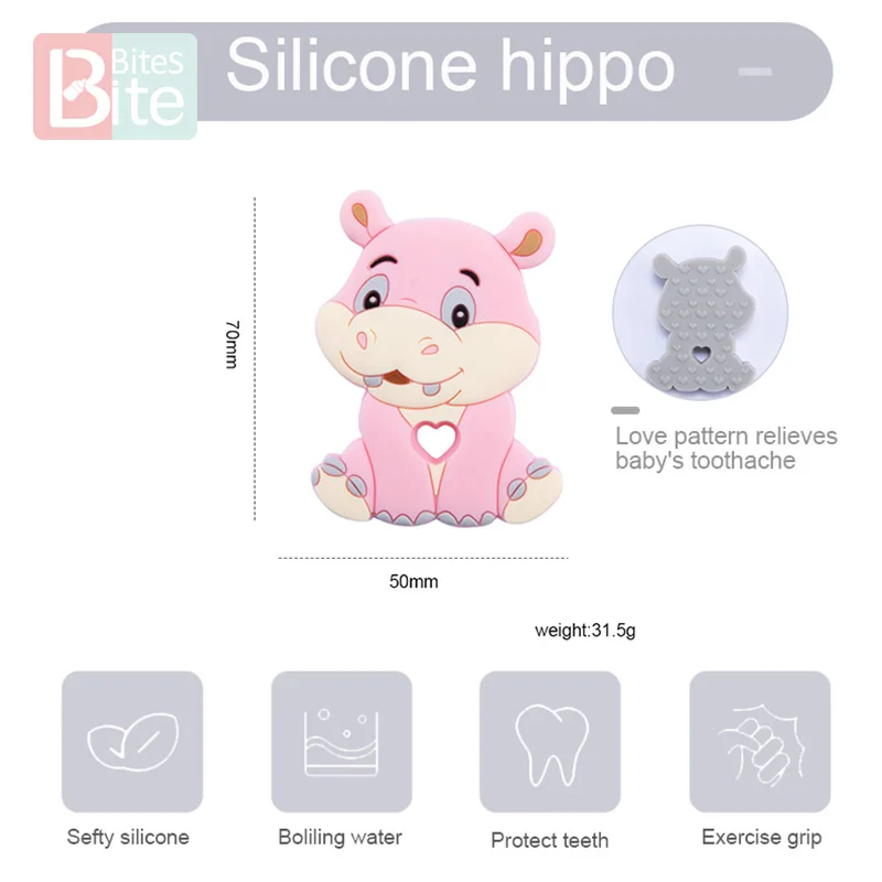 5PC Kūdikių Teether Silikono Gyvūnų Hippo Maisto kokybės Silikono Kramtyti Pakabukas Žaislas Maža Lazdele Silikono Graužikas Kūdikį Produkto Accessories