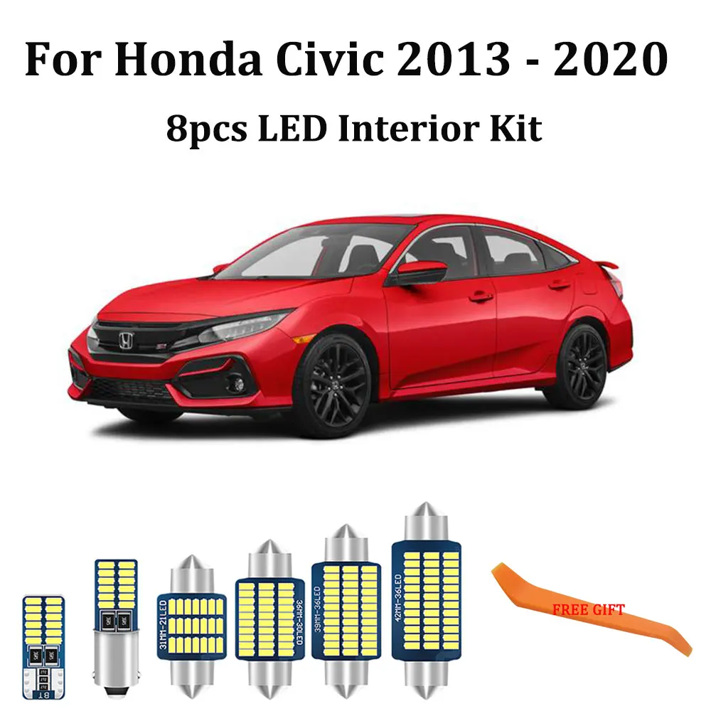 8Pcs Balta Canbus led Automobilių salono apšvietimas Paketo Komplektas Honda Civic 2013 - 2020 m. led vidaus reikalų Svarstymą Dome bagažo skyriaus apšvietimas+Įrankio