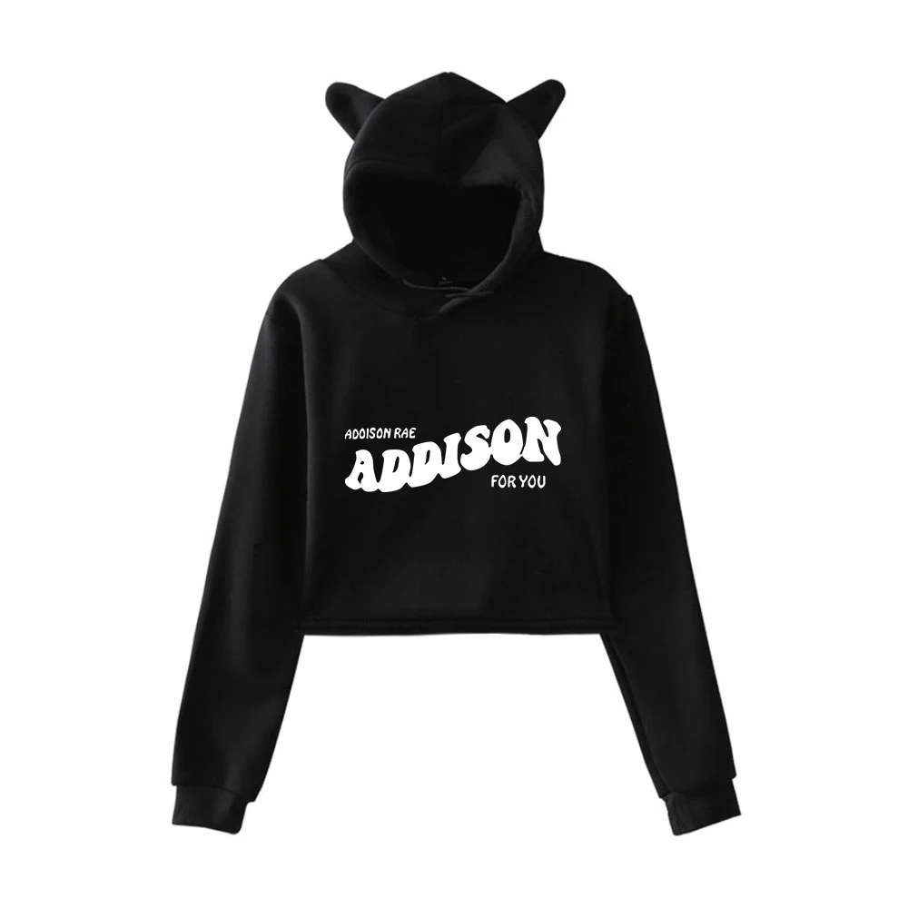 Addison Rae Kačių Ausų Hoodies Pop Laisvalaikio Moteriški Megztiniai Su Gobtuvu 2020 Naujas Punktas Juoda Balta Pilka