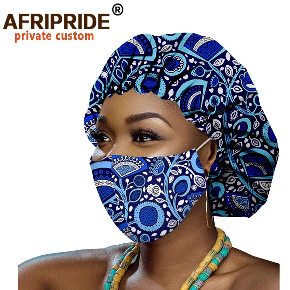 Afrikos Kepuraitės Ir Kaukė 2 Gabalas Moterims Afrikos Modelis Ankara Spausdinti Kepuraitės Nakties Miego Skrybėlę Turbaną Vaškas Batikos Medvilnės A20H006