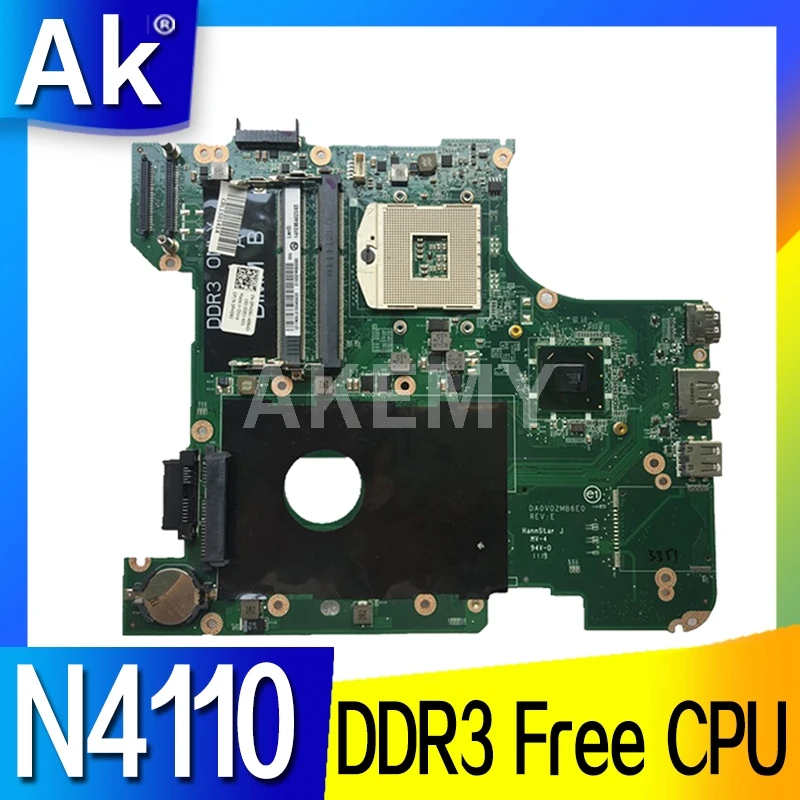 Akemy DA0V02MB6E1 Nešiojamojo kompiuterio motininė plokštė, Skirtas DELL Inspiron 14R N4110 HM67 Mainboard 0FH09V 0FH09V DDR3 Nemokamai CPU