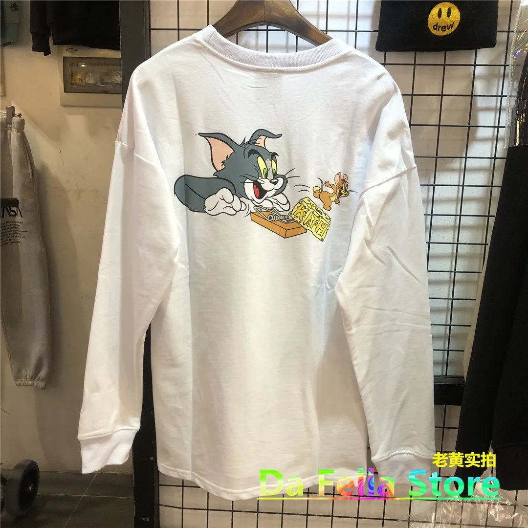 Balta PAŽĮSTAMI Logo marškinėliai Vyrams, Moterims, Tom Cat Modelis Jerry Pele Animacinių filmų Spausdinami GIMINIŲ Tee Aukštos Kokybės ilgomis Rankovėmis Viršūnes Azijos Dydis