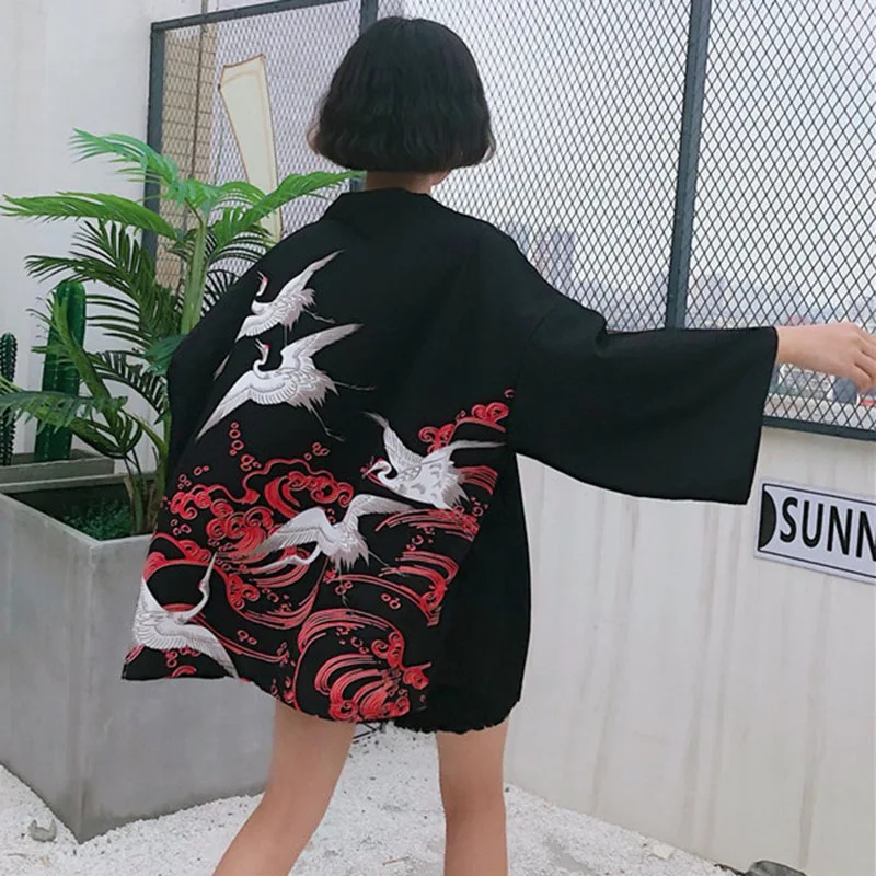 Derliaus Vasarą Atspausdintas Šifono Saulės Harajuku Kimono Megztinis Viršutiniai Drabužiai Palaidinė Japonų Stiliaus Drabužiai Moterims