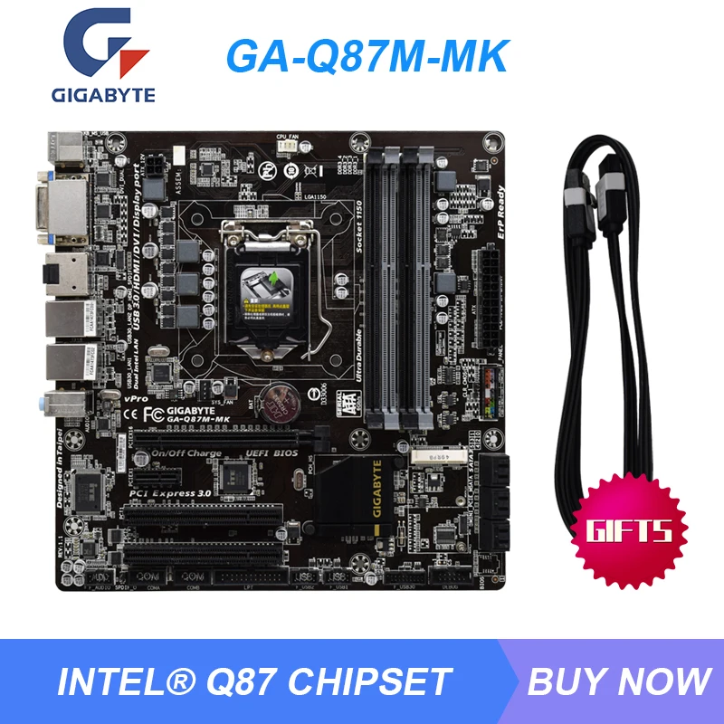 Gigabyte Ultra Durable 4 Plius GA-Q87M-MK - Intel Q87 Chipset MicroATX PC pagrindinėse plokštėse USB3.0 SATA3 HDMI/DisplayPort/DVI PCIE3.0