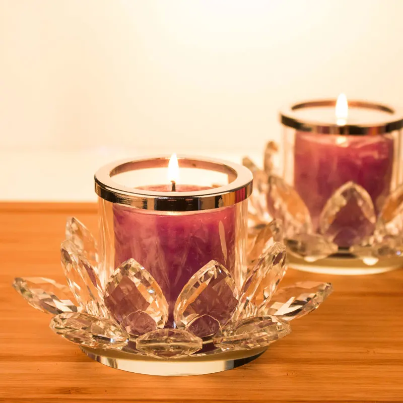 H&D 2pcsHandcrafts Lotoso Gėlė, Stiklo, Krištolo skaidrumo Tealight Žvakių Laikikliai Vestuvių Stalo Centerpieces