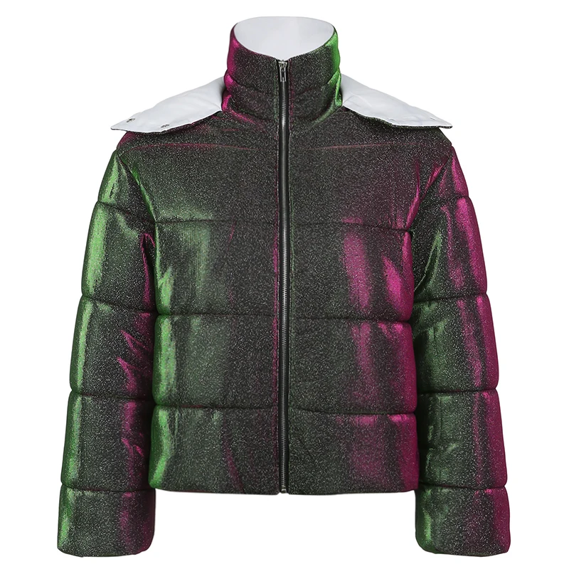 HEYounGIRL Blizgučiai Atspindintis Puffer Jacket Parko Moterų Rudenį, Žiemą Šilta Hoodies Burbulas Kailis Ponios Atsitiktinis Paltas Streetwear