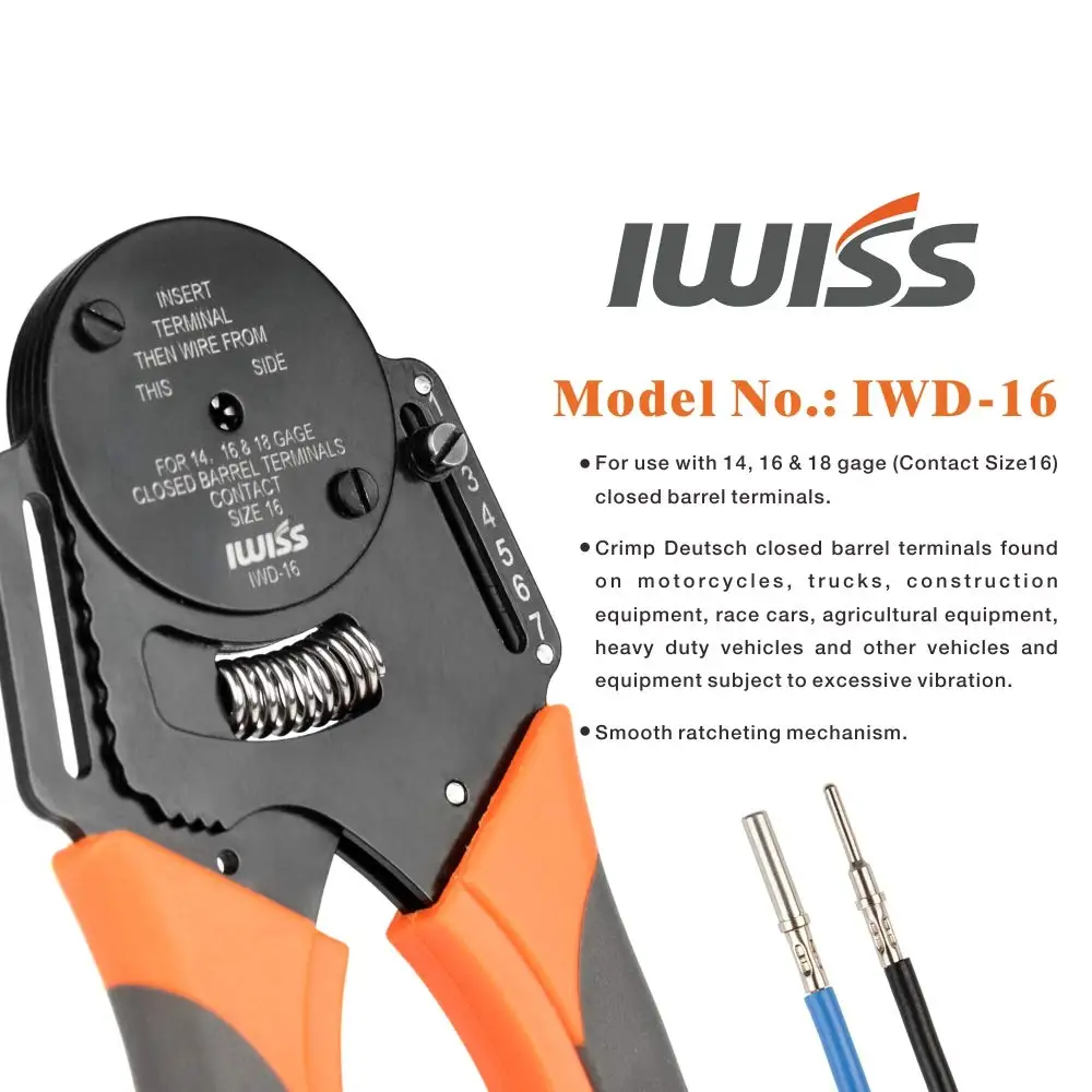 IWISS IWD-12/16/20 mini rankinių įrankių Uždarytas Barelį Crimper 4 Būdas Įtrauka 8 Įspūdį Tipas Deutsch jungčių užspaudimo tiekėjas