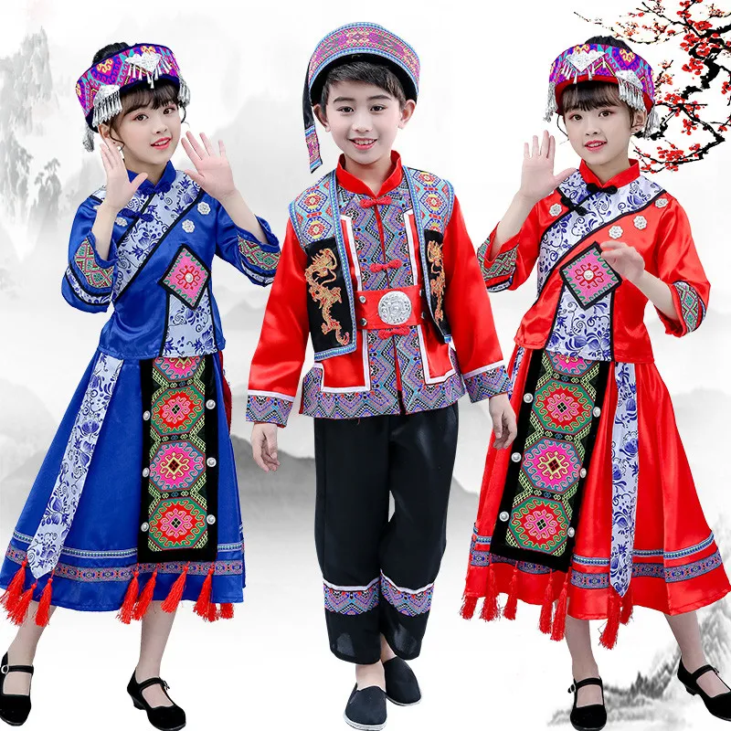 Kalėdų, Naujųjų Metų Šokių Kostiumas Vaikams Miao Drabužių Kinijos Liaudies Kostiumas Vintage Drabužių Etapo Veiklos