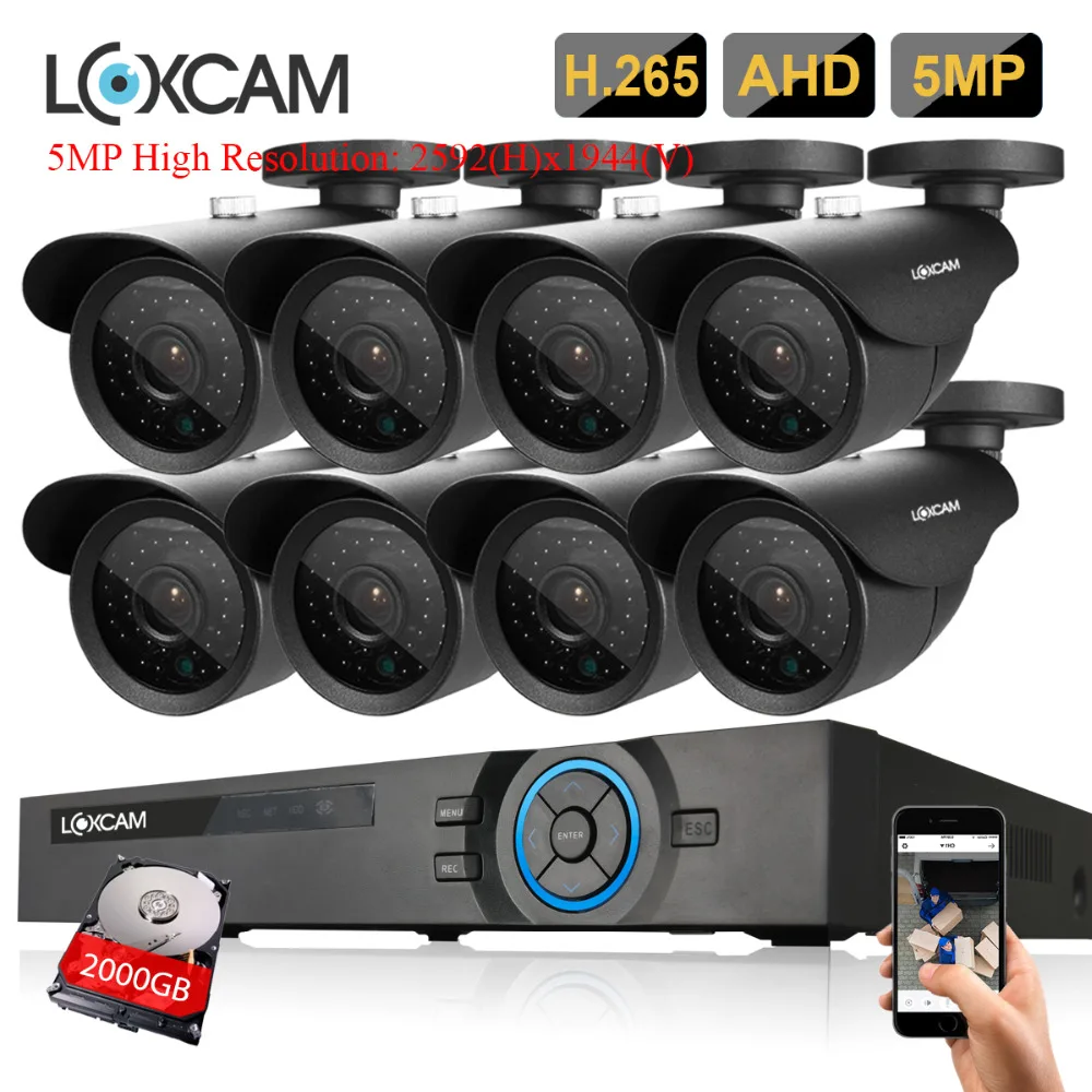 LOXCAM H. 265+ 5MP Ultra HD 8CH 5MP DVR rinkinys, CCTV Apsaugos Sistema, Lauko 5MP EXIR Naktinio Matymo Kamera, Vaizdo Stebėjimo komplektas P2P