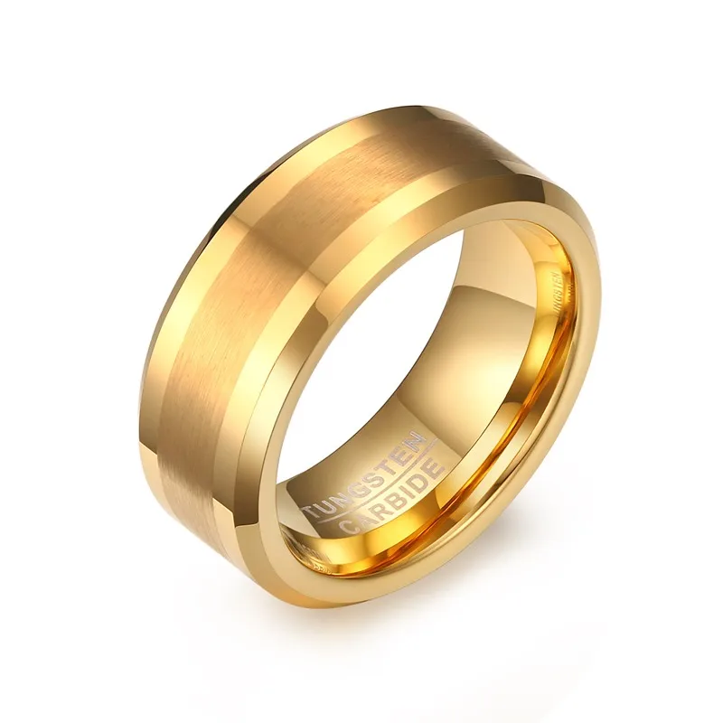 Modyle Mens Žiedai 8MM Volframo Karbido Aukso spalvos Piršto Žiedą Vyrų Dalyvavimas Vestuvių Juostas, Komfortą Tinka bižuterijos