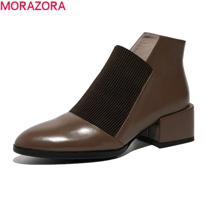 MORAZORA 2020 Moterų batai aikštėje kulniukai, suapvalinti tne maišyti spalvas, ponios batai, natūralios odos batai moters, juoda