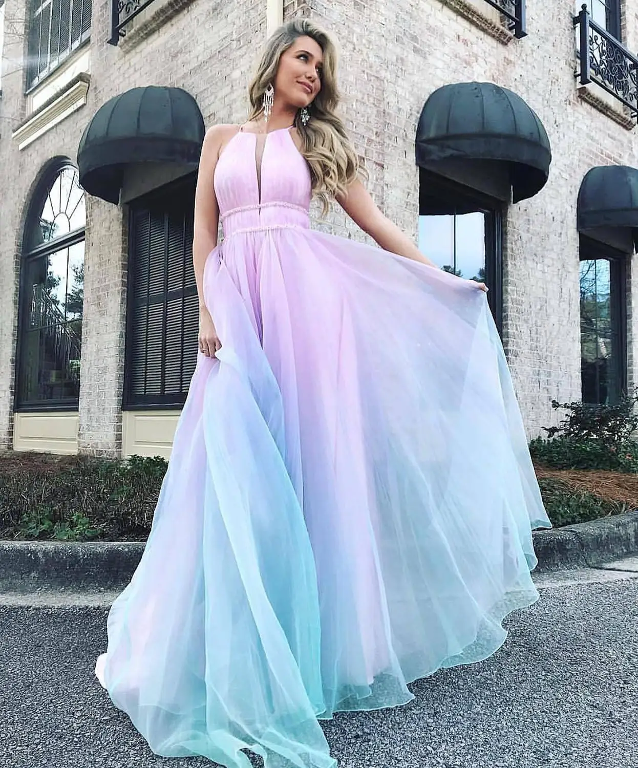 Moterų suknelė 2019 m. Vasaros Mados Elegantiškas Moteris Tiulio Gradientas Seksuali Suknelė Moterų Atsitiktinis Apynasrio Rankovių-line Ilga Suknelė