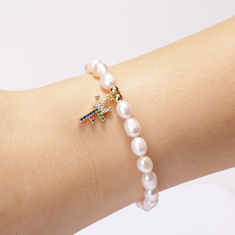 Natūralūs gėlavandenių perlų pradinio 26 abėcėlės raidė, pavardė nutiesti spalva cirkonis karūna pakabukas žavesio apyrankę moteris elegantiška dovana