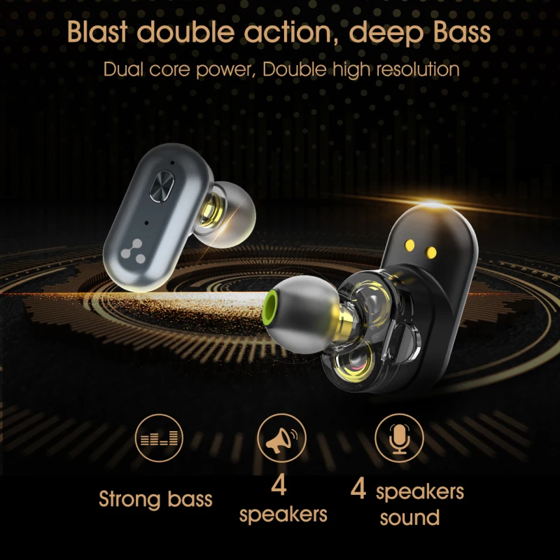 Originalus SKIEMUO S101 TWS bluetooth V5.0 bass ausinės belaidės ausinės-mikrofono triukšmo mažinimo SKIEMUO S101 Dual Dinaminis Vairuotojai