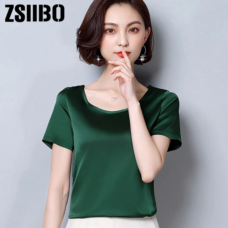 Palaidinė Moterims 2019 M. Derliaus Šilko Office Lady Šifono Marškinėliai Korėja Elegantiškas trumpas Rankovėmis Satino viršūnes Plius Dydis Moterų Drabužiai