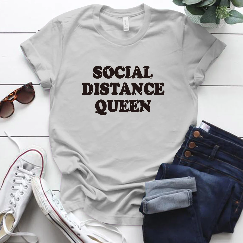 Socialinės Atstumas Karalienė Spausdinti Tshirts Moterų Socialinis Atskyrimas, Likti Namuose Vasarą Trumpas Rankovės Marškinėliai 2020 Juokinga Marškinėlius Femme
