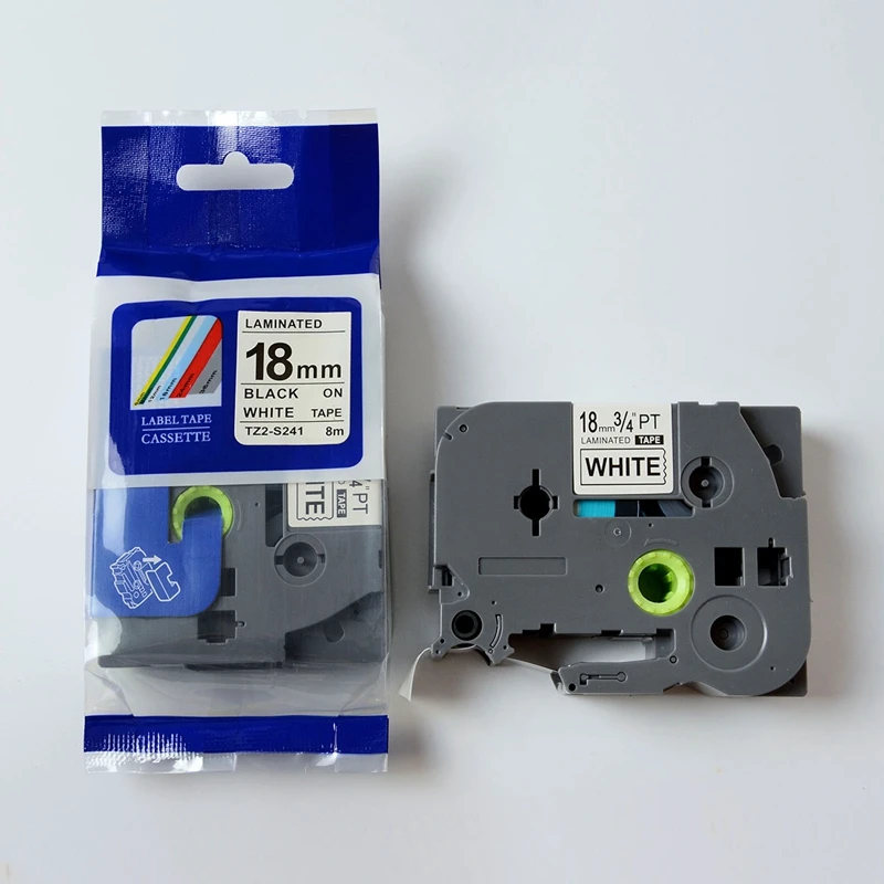 Suderinama 18mm vidurio-s241 tz-s241 tz s241 Balta stiprus lipnios juostos kasetė, naudojama p-touch 1300