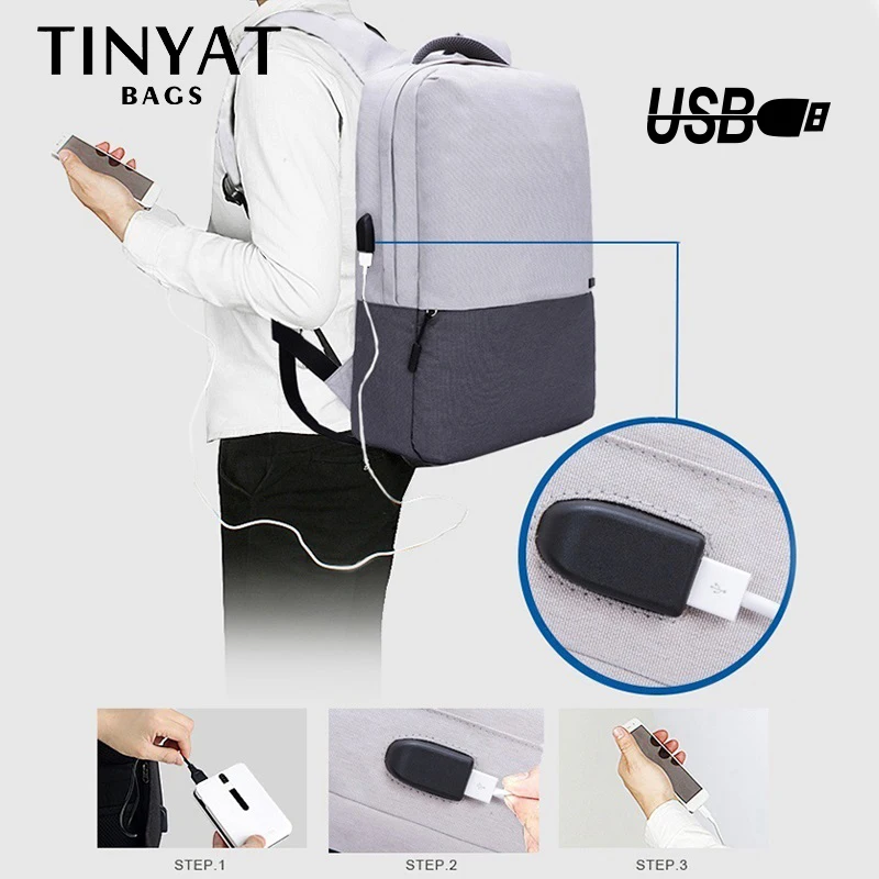 TINYAT Vyrų Laptop Backpack For 15.6 colių USB Įkrovimo Kuprinės Kompiuterių apsaugos nuo vagysčių Maišelį Mokyklos Kuprinė Maišelis Kelionės Moterų Mochila