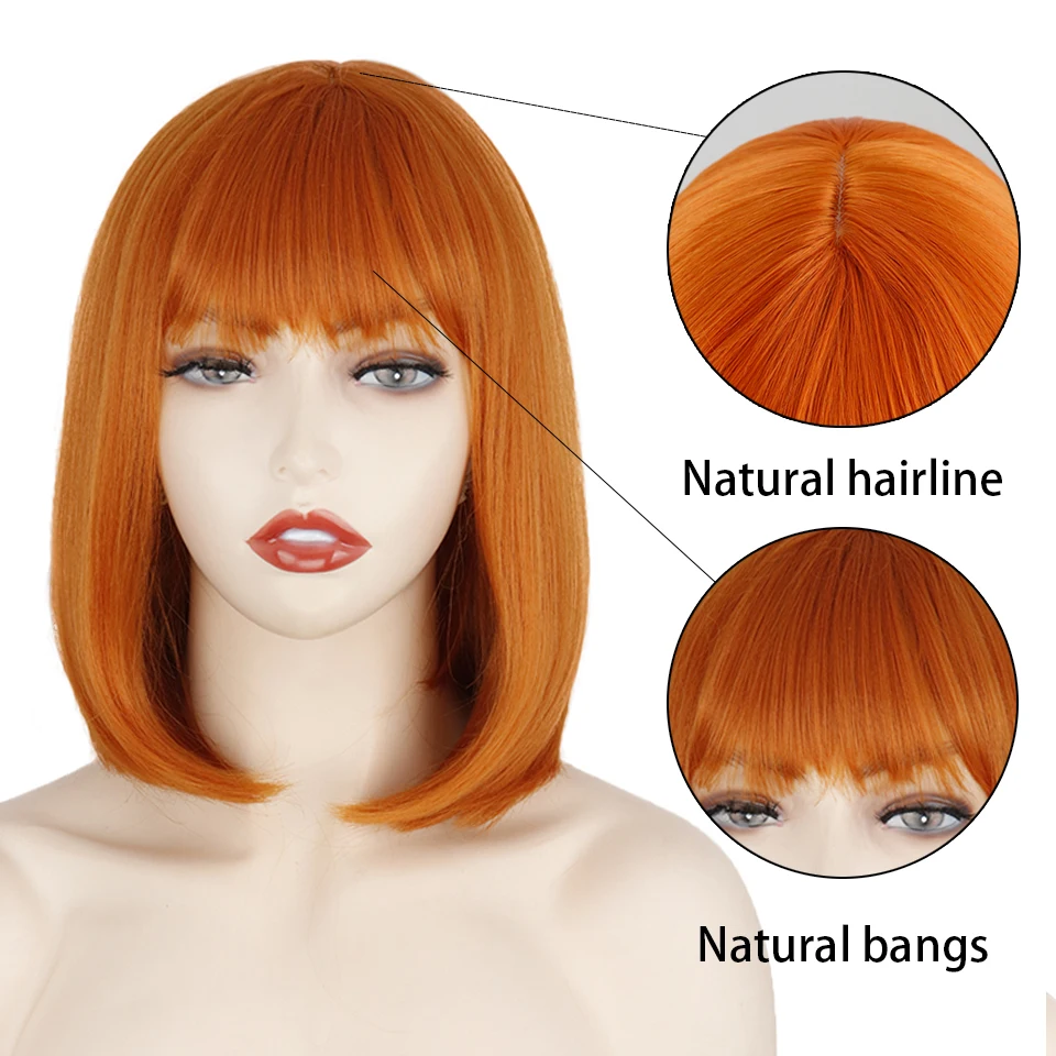 Trumpas bob perukas su kirpčiukais moterų sintetinių bob perukai Oranžinė juoda rožinis perukas šalies kasdienio naudojimo peties ilgis