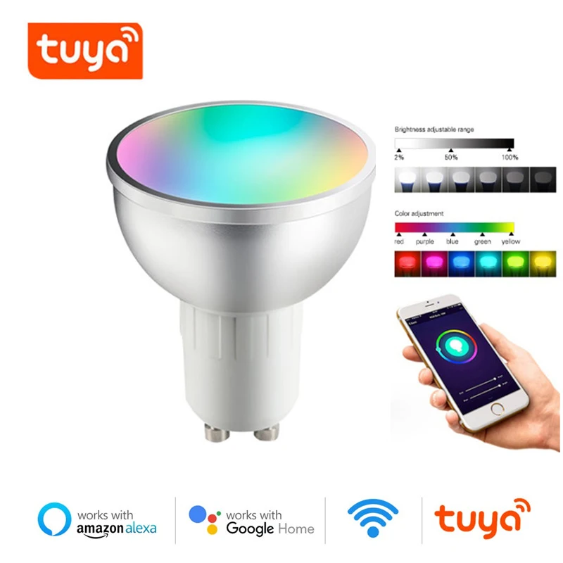 Tuya GU10 WiFi Smart Lemputė, 5W RGB+WW+CW LED Lempos, Puodelis su Pritemdomi Laikmatis, Funkcija Magic Lemputė Veikia ir 
