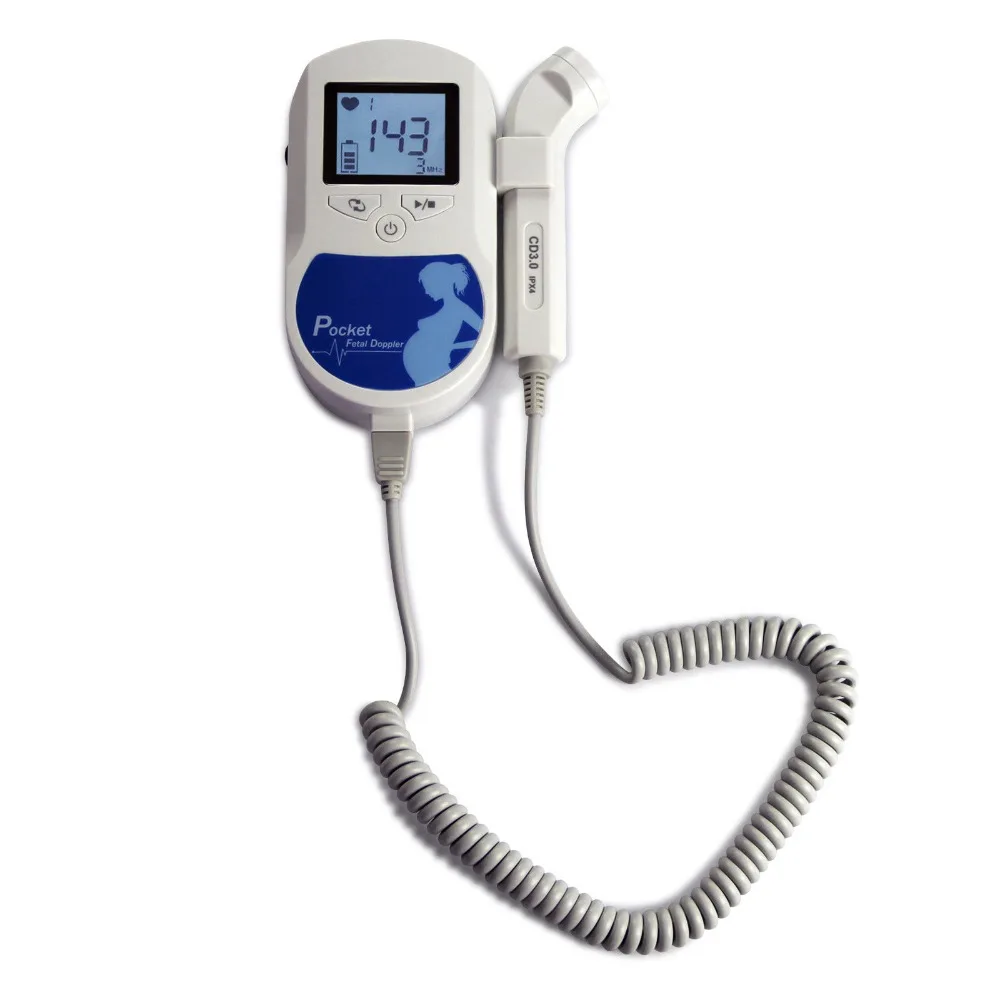 Vaisiaus Doplerio 3MHz Zondas Širdies Ritmas Monitorius Backlight LCD Mėlynos Spalvos Kūdikių Širdies