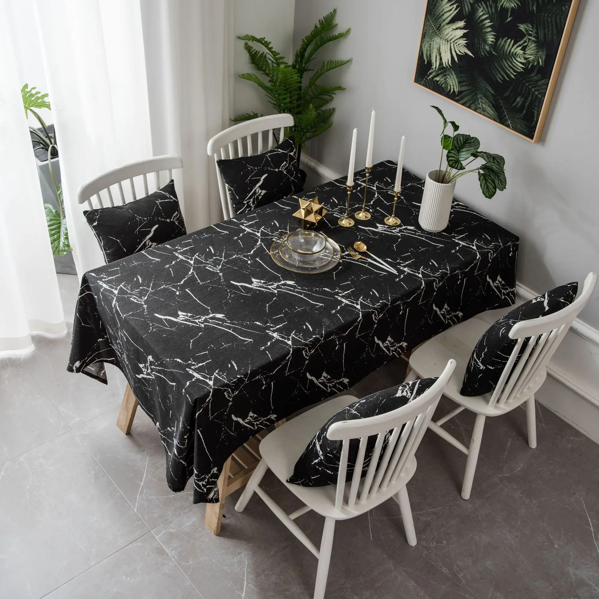 Šiaurės marmuro staltiesė juoda mažų šviežių staltiesė kavos stalo staltiesė padengti audiniai medvilnė ir raštuoto audinio
