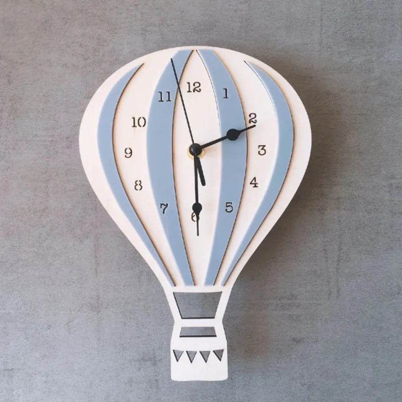 Šiaurės Stiliaus Vaikams, Cartoon Karšto Oro Baliono Laikrodis Garso Išjungimo Laikrodis Kambario Sienos Laikrodį, Unikalios Dovanos, Namų Dekoracijas, Pilka