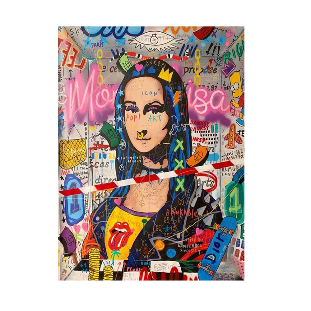 Šiuolaikinio Graffiti Meno Mona Lisa Juokinga, Drobė, Tapyba, Plakatų ir grafikos Sienos Meno Kambarį Namų Dekoro (be Rėmelio)