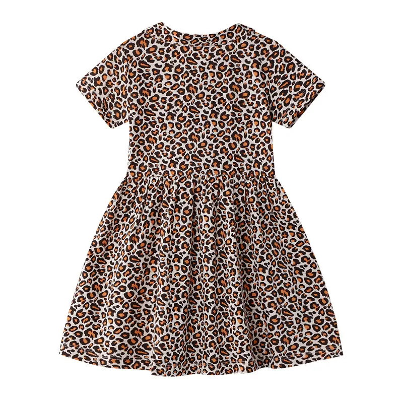 Šokinėja Metrų Vaikų Leopardas Spausdinti Mergaičių Suknelės Vasaros Apykaklės Kūdikių Medvilnės Drabužius trumpomis Rankovėmis Vaikai Tutu Sukneles