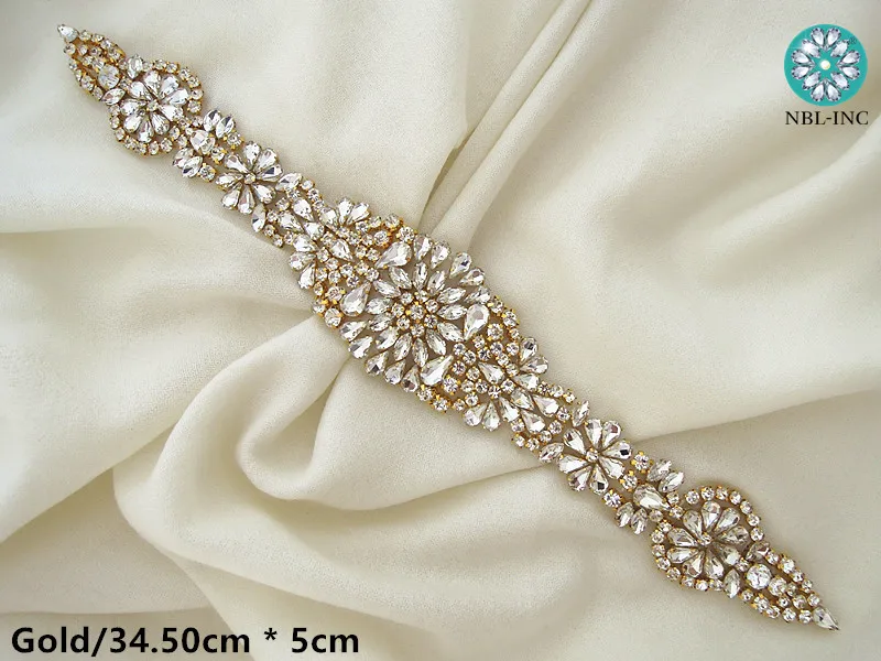 (1 PC) Vestuvinė suknelė, sidabro aukso cirkonio kristalų appliques aukso geležies vestuvių suknelės diržas WDD0008