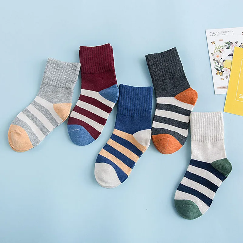 2018 Mada vaikams berniukas mergaičių kojinės didmeninė unisex scoks 5 poros ir daug dryžuotos kojinės vaikams, rudenį, žiemą