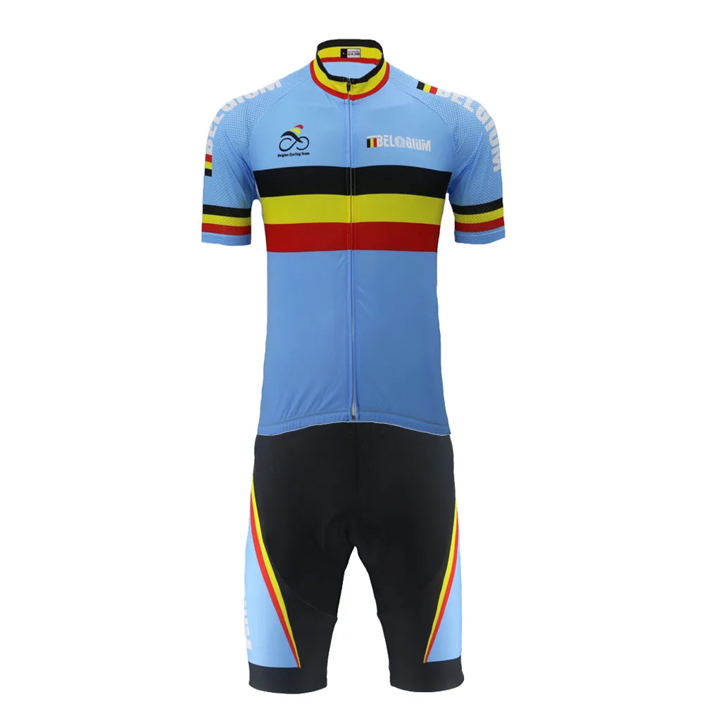 2019 Belgijos dviračių džersis nustatyti ropa Ciclismo dviratį nešioti jersey rinkinys vyrams trumpomis rankovėmis ir juodi šortai, kombinezonai su antkrūtiniais Gelio Padas MTB