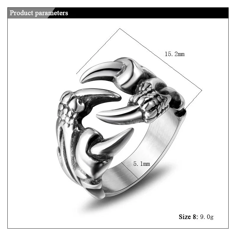 2019 didmeninė nerūdijančio plieno mados žiedai, žiedas asmenybės vyrų vyrų vyrų Punk Plieno spalvos vyriški Retro Valdinga Dragon claw