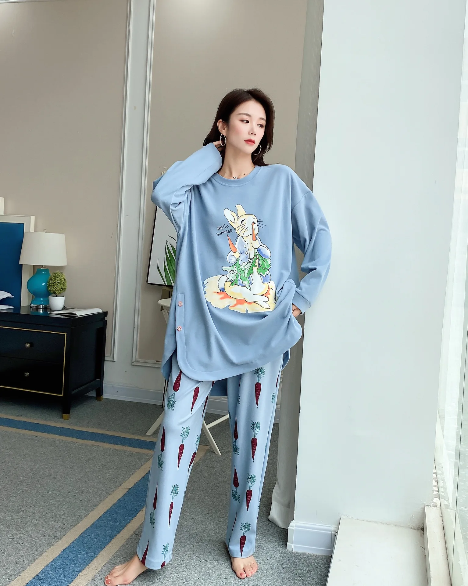 2020 m. Rudens žiemos Dralon Šiltas Spausdinti moterų pižama Kostiumas plius Dydžio apvalios Kaklo Prarasti Mados Tirštėti 2 vienetų komplektas namų drabužiai
